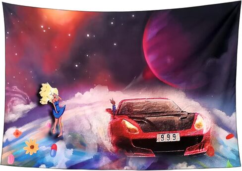 ملصق جمالي مضحك من نسيج Trippy Red Car Singer معلق على الحائط لديكور غرفة المعيشة in Kuwait