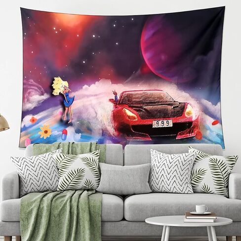 ملصق جمالي مضحك من نسيج Trippy Red Car Singer معلق على الحائط لديكور غرفة المعيشة in Kuwait