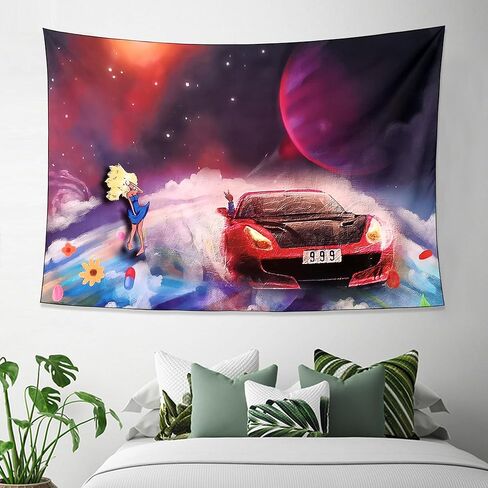 ملصق جمالي مضحك من نسيج Trippy Red Car Singer معلق على الحائط لديكور غرفة المعيشة in Kuwait