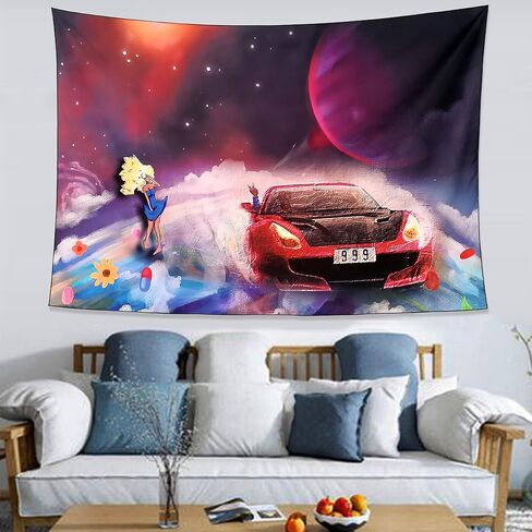 ملصق جمالي مضحك من نسيج Trippy Red Car Singer معلق على الحائط لديكور غرفة المعيشة in Kuwait