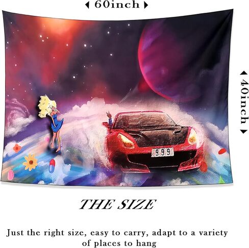 ملصق جمالي مضحك من نسيج Trippy Red Car Singer معلق على الحائط لديكور غرفة المعيشة in Kuwait