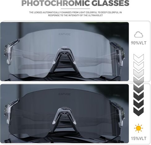 KAPVOE Photochromic Cycling Glasses Sports Sunglasses Clear UV400 Protection Women Men Bike Goggles Running MTB BMX in Saudi Arabia