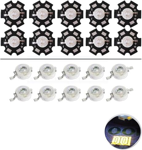10pcs 3W UV LED Ultraviolet Bulbs Lamp Chips 365nm 370nm High Power Light Bead (3W LED with 20cmm PCB) in Kuwait