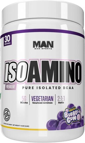 Man Sports ISO-AMINO Pure Isolated BCAAs - Build Lean Muscle - Branched Chain Amino Acids Powder - Keto BCAA - Accelerate Recovery - 210 Grams, 30 Servings - Grape Bubble Gum in Saudi Arabia
