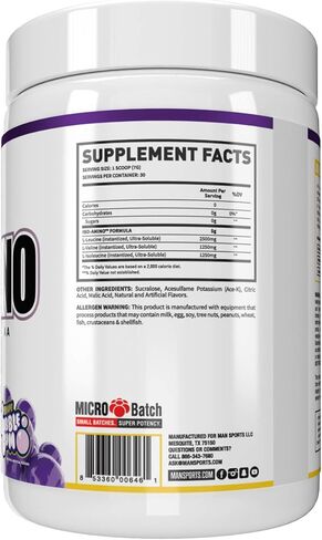 Man Sports ISO-AMINO Pure Isolated BCAAs - Build Lean Muscle - Branched Chain Amino Acids Powder - Keto BCAA - Accelerate Recovery - 210 Grams, 30 Servings - Grape Bubble Gum in Saudi Arabia