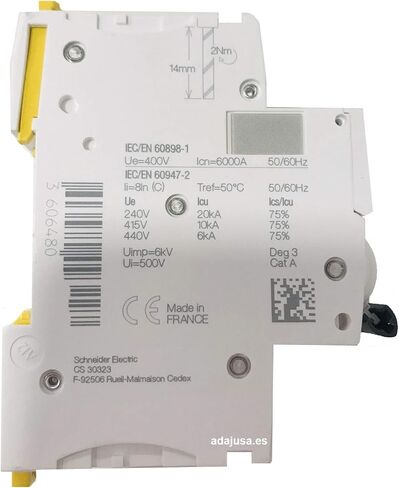 قاطع كهربائي مصغر شنايدر A9F74210 - iC60N - 2 قطب - 10 A - C منحني in Saudi Arabia