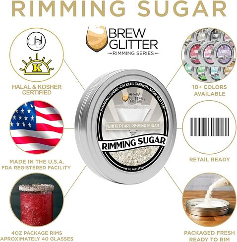 Brew Glitter Rimming Sugar - White Pearl (4oz) | Drink Rimmer for Beverages, Cocktails, Margaritas in Kuwait