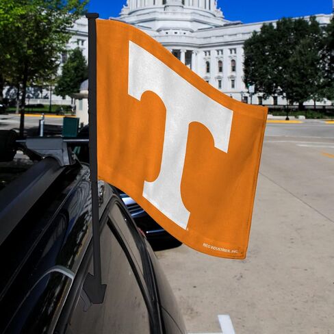 Rico Industries NCAA Tennessee Volunteers Black Pole Car Flag W' Black Pole Double Sided Car Flag - 16" x 19" - Strong Pole that Hooks Onto Car/Truck/Automobile in Saudi Arabia