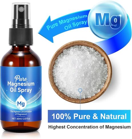 Magnesium Spray, Magnesium Oil for Feet, Pure Magnesium Oil Spray Organic Natural Magnesium Chloride Oil Glass Bottle for Feet, Skin, Body (2 Fl Oz) in Kuwait