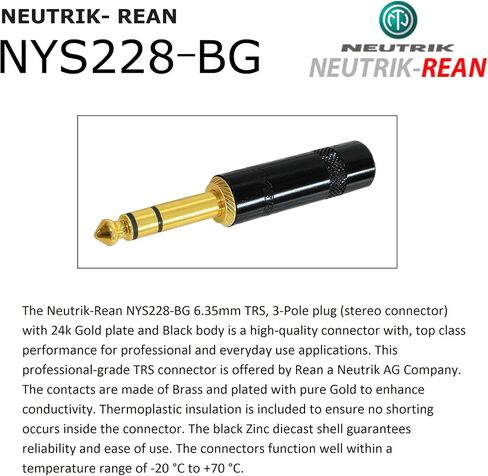 2 Units - 5 Foot - Canare L-4E6S Star Quad, Patch Cable terminated with Neutrik-Rean NYS ¼ Inch (6.35mm) Gold TRS Stereo Phone Plugs - CUSTOM MADE By WORLDS BEST CABLES. in Saudi Arabia