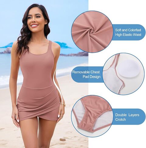 JASAMBAC One Piece Swimdress Swimsuits for Women Tummy Control Bathing Suits Wrap Ruched Swimdress Modest Swimwear Skirt in Saudi Arabia