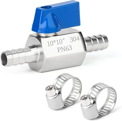 TAISHER 1PCS 304 Stainless Steel 1/2" Mini Ball Valve Shut Off Switch, 1/2" Hose Barb with 2PCS Hose Clamps in Saudi Arabia