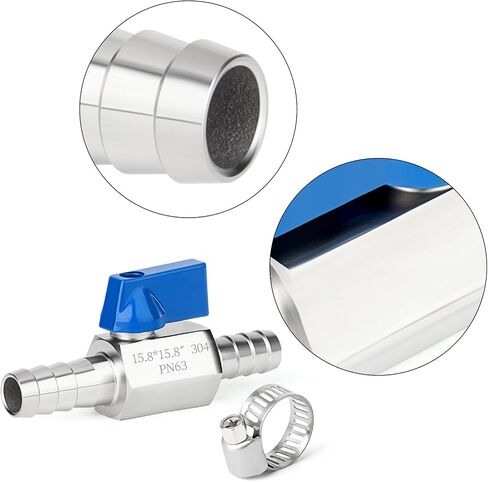 TAISHER 1PCS 304 Stainless Steel 1/2" Mini Ball Valve Shut Off Switch, 1/2" Hose Barb with 2PCS Hose Clamps in Saudi Arabia