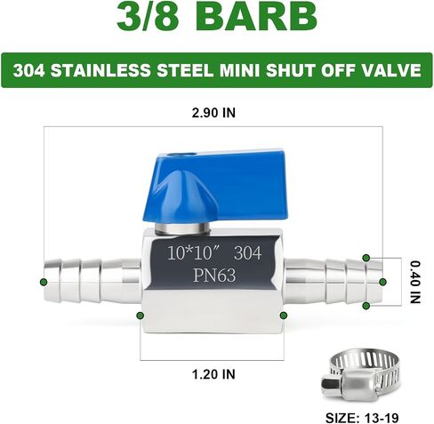 TAISHER 1PCS 304 Stainless Steel 1/2" Mini Ball Valve Shut Off Switch, 1/2" Hose Barb with 2PCS Hose Clamps in Saudi Arabia