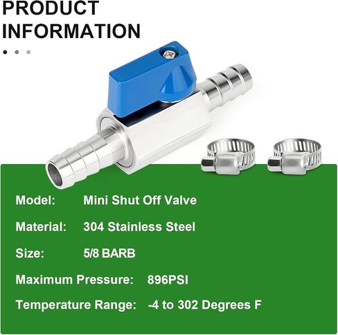 TAISHER 1PCS 304 Stainless Steel 1/2" Mini Ball Valve Shut Off Switch, 1/2" Hose Barb with 2PCS Hose Clamps in Saudi Arabia