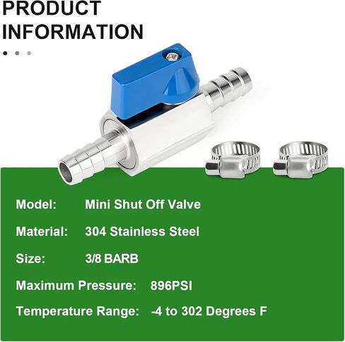 TAISHER 1PCS 304 Stainless Steel 1/2" Mini Ball Valve Shut Off Switch, 1/2" Hose Barb with 2PCS Hose Clamps in Saudi Arabia