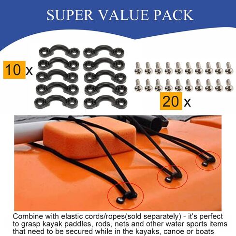 Kayak Pad Eye Kit, 10pcs Kayak Tie Down Loops Deck Rigging Kit - Nylon Padeye and Stainless Steel Screws for Canoe Boat Kayaking Accessories in Saudi Arabia