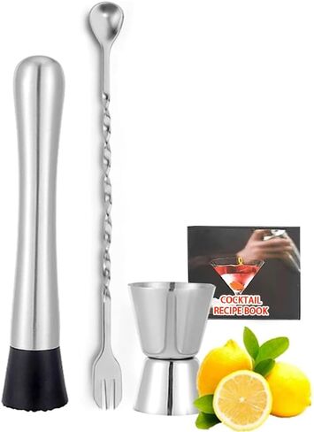 Muddler for Cocktails, 10'' Cocktail Muddler for Cocktails with Cocktail Spoon Long Handle and Jigger 0.5/1 OZ, Bar Accessories Tools for Mojitos Fruit Drinks in Saudi Arabia