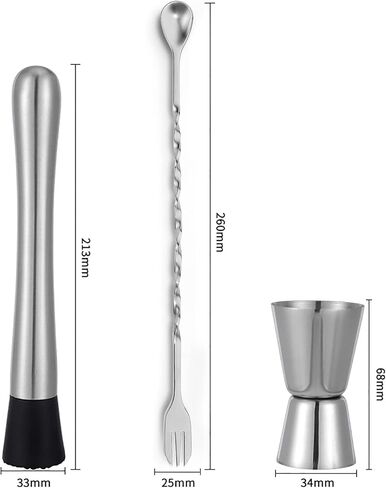 Muddler for Cocktails, 10'' Cocktail Muddler for Cocktails with Cocktail Spoon Long Handle and Jigger 0.5/1 OZ, Bar Accessories Tools for Mojitos Fruit Drinks in Saudi Arabia