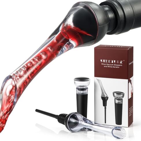 Wine Aerator Pourer Spout and Wine Stopper Vacuum Pump, Wine Decanter with Aerator Improved Flavor Enhanced Bouquet Bubbles, Wine Gift Accessories Bottle Corks Saver Sealer No Drip No Spill in Saudi Arabia