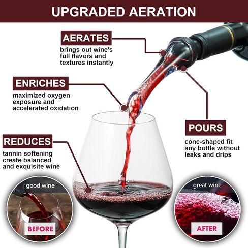 Wine Aerator Pourer Spout and Wine Stopper Vacuum Pump, Wine Decanter with Aerator Improved Flavor Enhanced Bouquet Bubbles, Wine Gift Accessories Bottle Corks Saver Sealer No Drip No Spill in Saudi Arabia
