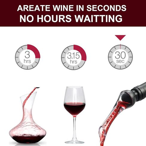 Wine Aerator Pourer Spout and Wine Stopper Vacuum Pump, Wine Decanter with Aerator Improved Flavor Enhanced Bouquet Bubbles, Wine Gift Accessories Bottle Corks Saver Sealer No Drip No Spill in Saudi Arabia
