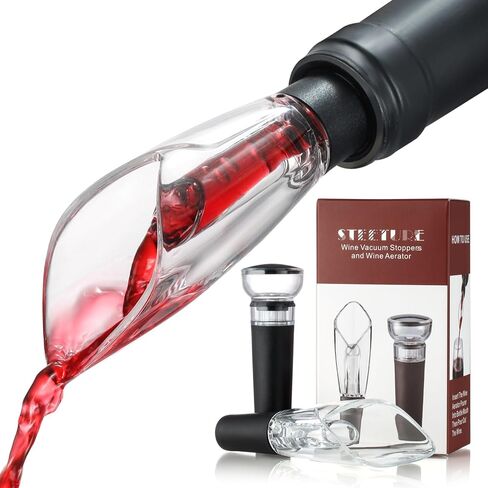 Wine Aerator Pourer Spout and Wine Stopper Vacuum Pump, Wine Decanter with Aerator Improved Flavor Enhanced Bouquet Bubbles, Wine Gift Accessories Bottle Corks Saver Sealer No Drip No Spill in Saudi Arabia