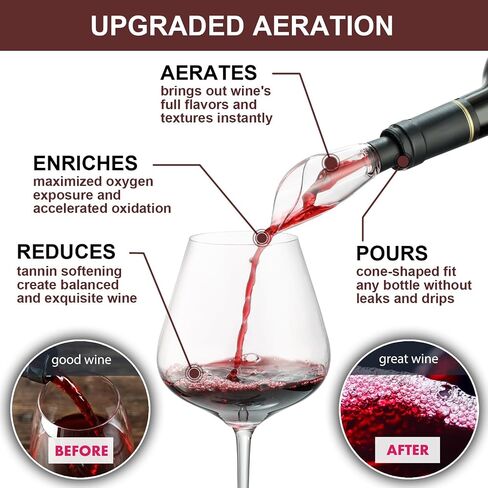 Wine Aerator Pourer Spout and Wine Stopper Vacuum Pump, Wine Decanter with Aerator Improved Flavor Enhanced Bouquet Bubbles, Wine Gift Accessories Bottle Corks Saver Sealer No Drip No Spill in Saudi Arabia
