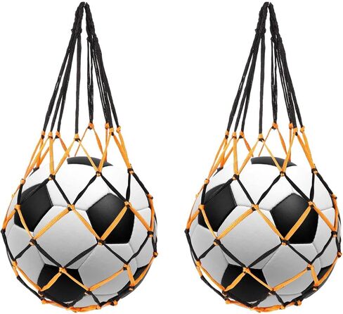 2PCS Basketball Net Bag Soccer Football Mesh Storage Sports Ball Bag Portable Ball Net Black Yellow Nylon Single Ball Bag for Volleyball Soccer Basketball Football in Saudi Arabia