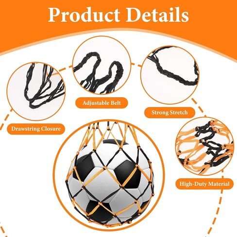 2PCS Basketball Net Bag Soccer Football Mesh Storage Sports Ball Bag Portable Ball Net Black Yellow Nylon Single Ball Bag for Volleyball Soccer Basketball Football in Saudi Arabia