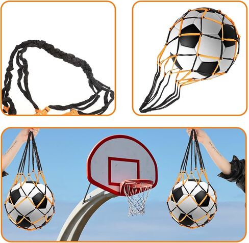 2PCS Basketball Net Bag Soccer Football Mesh Storage Sports Ball Bag Portable Ball Net Black Yellow Nylon Single Ball Bag for Volleyball Soccer Basketball Football in Saudi Arabia