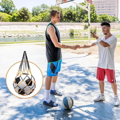 2PCS Basketball Net Bag Soccer Football Mesh Storage Sports Ball Bag Portable Ball Net Black Yellow Nylon Single Ball Bag for Volleyball Soccer Basketball Football in Saudi Arabia