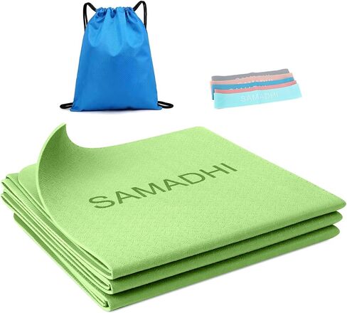 SAMADHI Folding Travel Yoga Mat Set, with Resistance Bands and Storage Bag. for Yoga, Pilates and Fitness. non-slip, Lightweigh and Convenient packaging. in Saudi Arabia