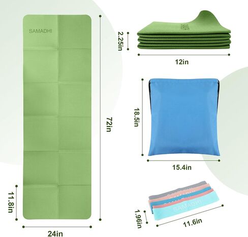 SAMADHI Folding Travel Yoga Mat Set, with Resistance Bands and Storage Bag. for Yoga, Pilates and Fitness. non-slip, Lightweigh and Convenient packaging. in Saudi Arabia