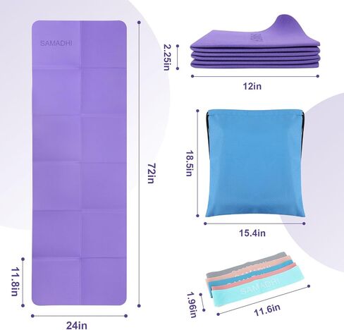 SAMADHI Folding Travel Yoga Mat Set, with Resistance Bands and Storage Bag. for Yoga, Pilates and Fitness. non-slip, Lightweigh and Convenient packaging. in Saudi Arabia