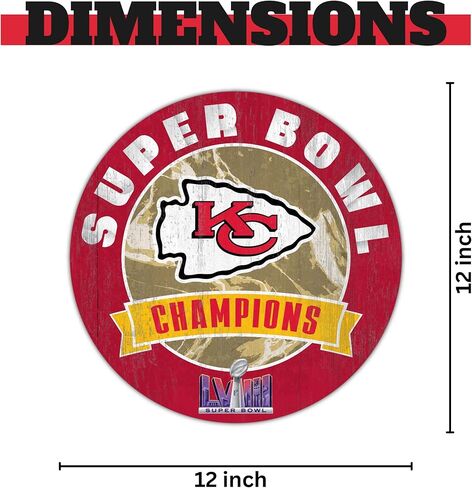 علامة حائط كلاسيكية لأبطال كرة القدم Super Bowl LVIII Kansas City Chiefs 2024 - لافتة خشبية ريفية مستديرة مقاس 12 بوصة - مثالية لكهف الرجال، أو غرفة الألعاب، أو النوم أو ديكور المنزل من Fan Creations - صناعة أمريكية in Saudi Arabia
