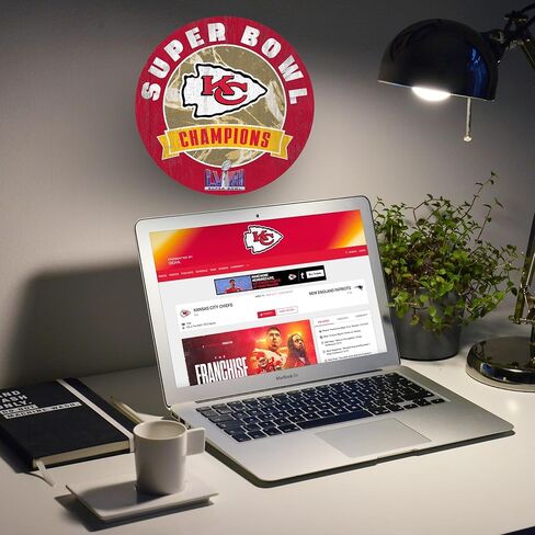 Super Bowl LVIII Football Champions Kansas City Chiefs 2024 Classic Wall Sign- 12" Round Rustic Wooden Sign - Ideal for Man Cave, Game Room, Dorm or Home Decor by Fan Creations - USA Made in Saudi Arabia
