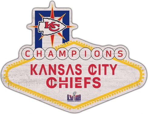 Super Bowl LVIII Football Champions Kansas City Chiefs 2024 Classic Wall Sign- 12" Round Rustic Wooden Sign - Ideal for Man Cave, Game Room, Dorm or Home Decor by Fan Creations - USA Made in Saudi Arabia