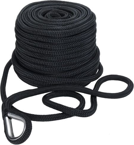 SearQing Double Braid Nylon Anchor Rope 5/8 Inch x 150 Feet with Stainless Steel Thimble-High Strength Anchor Line Safe Workload: 1600LBS;Tensile strength:9000 LBS in Saudi Arabia
