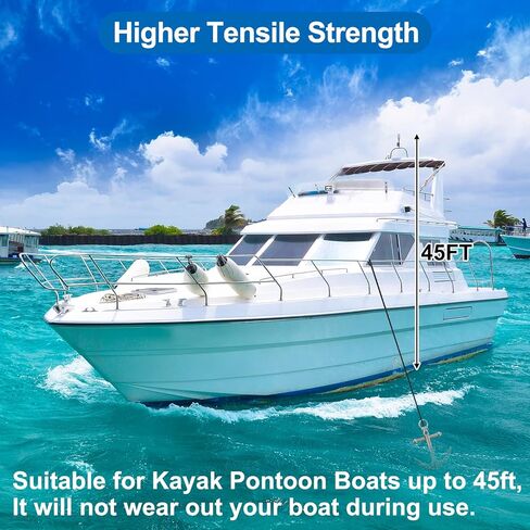 SearQing Double Braid Nylon Anchor Rope 5/8 Inch x 150 Feet with Stainless Steel Thimble-High Strength Anchor Line Safe Workload: 1600LBS;Tensile strength:9000 LBS in Saudi Arabia