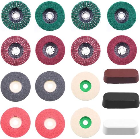 طقم عجلة تلميع 17 قطعة مقاس 4 بوصات و4 مقاسات، مجموعة عجلات تلميع قرصية من ألياف النايلون الحبيبية، وعجلة تلميع من ألياف النايلون مع مركبات تلميع in Kuwait