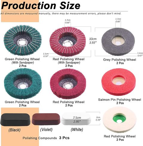 طقم عجلة تلميع 17 قطعة مقاس 4 بوصات و4 مقاسات، مجموعة عجلات تلميع قرصية من ألياف النايلون الحبيبية، وعجلة تلميع من ألياف النايلون مع مركبات تلميع in Kuwait
