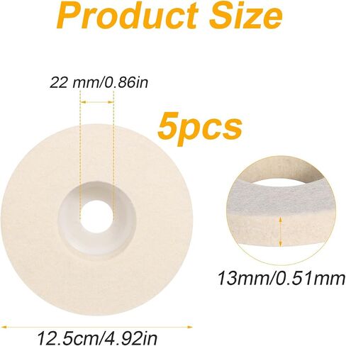 5pcs Wool Polishing Wheel Disc, Polishing Wheel for Angle Grinder 125mm Wool Felt Buffing Pad Disc for Metal Aluminum Drill Angle Grinder, with 22mm Inner Hole in Saudi Arabia