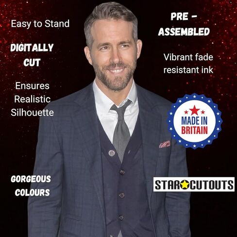 STAR CUTOUTS CS704 المشاهير Standee Ryan Reynolds Lifesize Cardboard Cutout Smart Casual Suit Cut Out 188 سم، 188 × 55 × 188 سم، متعدد الألوان in Kuwait