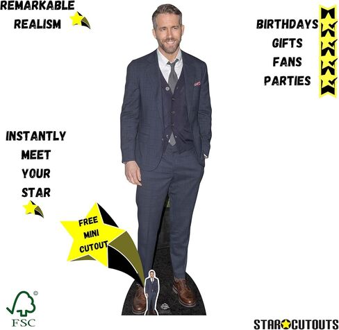 STAR CUTOUTS CS704 المشاهير Standee Ryan Reynolds Lifesize Cardboard Cutout Smart Casual Suit Cut Out 188 سم، 188 × 55 × 188 سم، متعدد الألوان in Kuwait