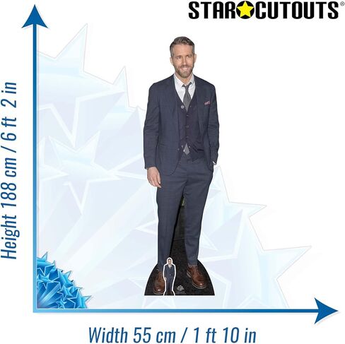 STAR CUTOUTS CS704 المشاهير Standee Ryan Reynolds Lifesize Cardboard Cutout Smart Casual Suit Cut Out 188 سم، 188 × 55 × 188 سم، متعدد الألوان in Kuwait