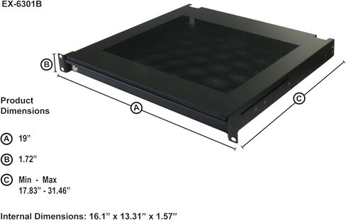 درج Penn Elcom EX-6301B للكمبيوتر المحمول/الكمبيوتر اللوحي مقاس 19 بوصة قابل للتثبيت على حامل مع دعم وسادة المعصم الإسفنجية وقفل المفتاح والوصول إلى الكابل الخلفي in Kuwait