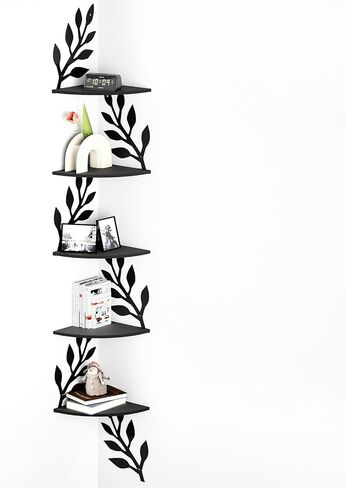 Fixwal Corner Floating Shelves, 5 Tier Rustic Wall Mounted Shelves for Decor and Storage, Decorative Ledges for Bedroom Living Room Bathroom Kitchen (Black) in Saudi Arabia
