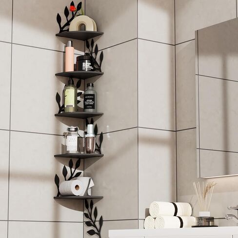 Fixwal Corner Floating Shelves, 5 Tier Rustic Wall Mounted Shelves for Decor and Storage, Decorative Ledges for Bedroom Living Room Bathroom Kitchen (Black) in Saudi Arabia
