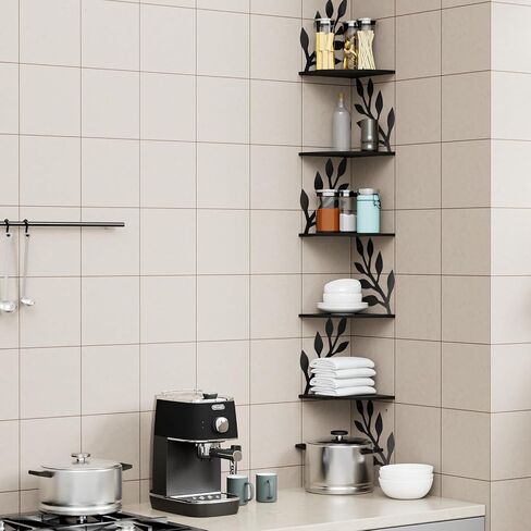 Fixwal Corner Floating Shelves, 5 Tier Rustic Wall Mounted Shelves for Decor and Storage, Decorative Ledges for Bedroom Living Room Bathroom Kitchen (Black) in Saudi Arabia